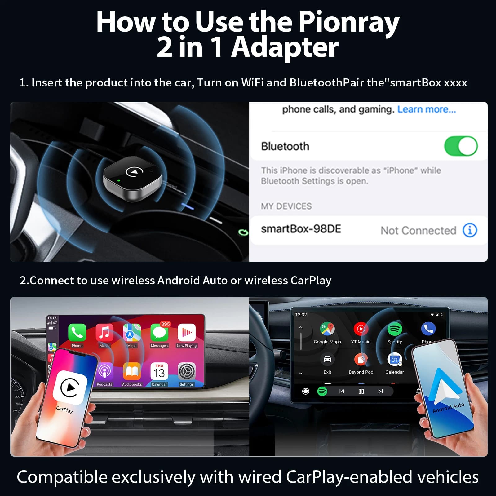 Bezprzewodowy adapter 2w1 CarPlay/Android Auto 5GHz 🚗